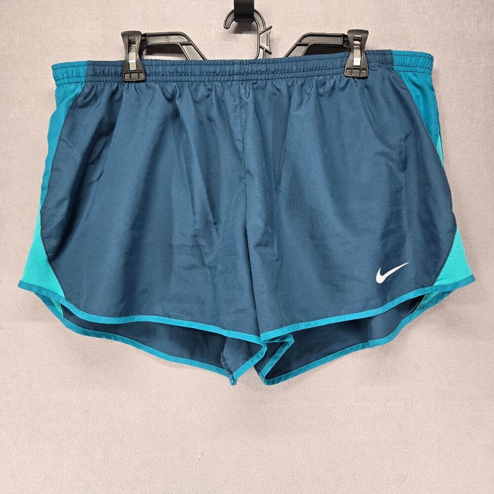 Nike Dri-Fit Women's Running Shorts, Built in Panty, Blue/Green, Drawstring, 1X
